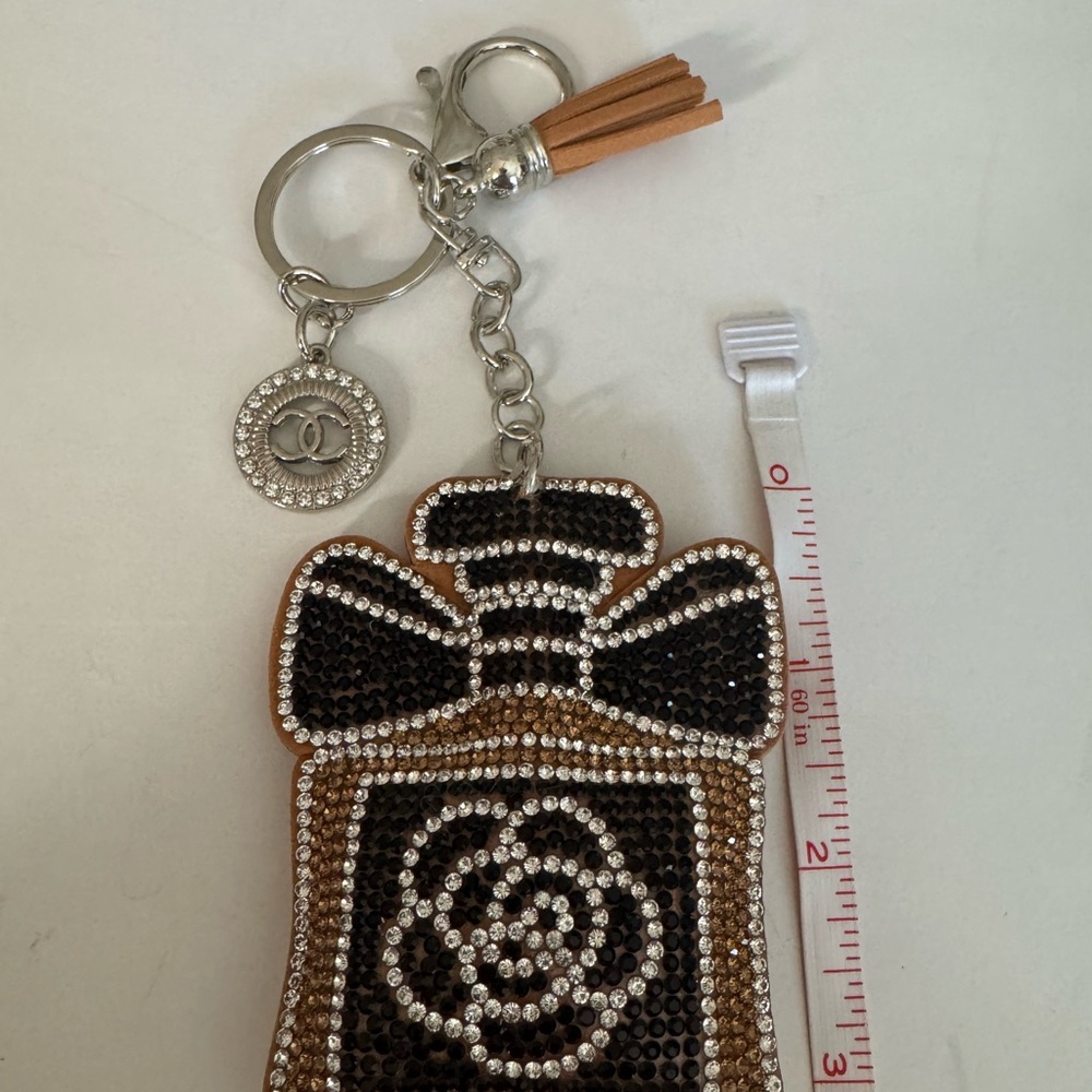 Upcycled Elegant Brown and Gold Rhinestone Perfume Keychain - Picture 2 of 3